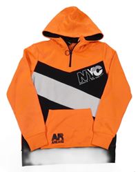 Oranžovo-čierno-biela mikina s nápisom a kapucňou Chapter young