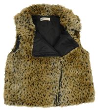 Béžovo-čená kožušinová podšitá crop vesta s leopardím vzorom H&M
