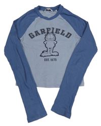 Světlemodro-modré žebrované crop triko s Garfieldem H&M