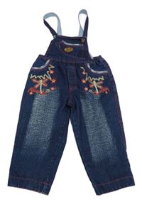 Tmavomodré laclové rife s výšivkami