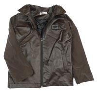 Hnedá koženková jarná bunda so šušťákovymi rukávy