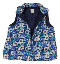 Tmavomodro-fialovo-ružová kvetovaná šušťáková zateplená vesta Gymboree