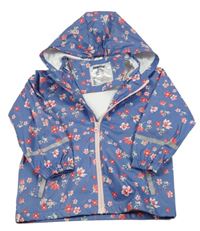 Modro-ružová kvetovaná vodeodolná jarná bunda s kapucňou Lupilu