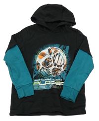 Čierno-zelenomodrá mikina s loptou a kapucňou F&F