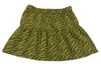 Kaki-horčicová vzorovaná sukňa