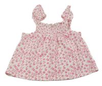 Bílo-růžový květovaný crop top F&F