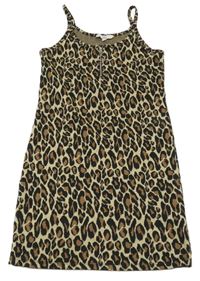 Béžovo-čierno-hnedé úpletové šaty s leopardím vzorom E-Vie