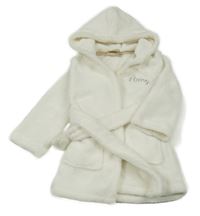 Smetanový plyšový župan s nápisem a kapucí 