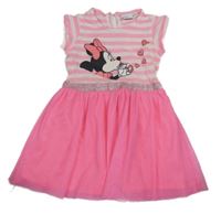 Neónově ružovo-biele pruhované šaty s Minnie a tylovou sukní Disney