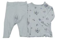 2set - Svetlomodré rebrované kvetované triko + legíny F&F