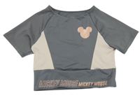 Sivo-ružové športové crop tričko s nápismi a Mickeym Zara