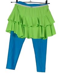 Dámské tyrkysové sportovní capri legíny s našitou limetkovou sukní Ervy