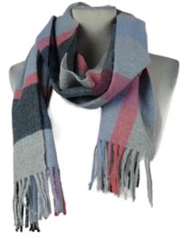 Dámska sivo-modro-ružová kockovaná šál s strapcemi