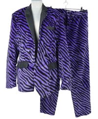 Kostým - 2set - Pánský fialovo-černý vzorovaný plyšový oblek Suitmeister 