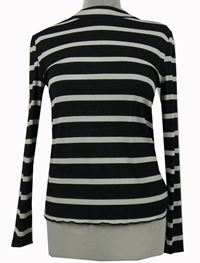 Dámské černo-bílé pruhované triko se stojáčkem