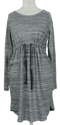 Dámske sivé melírované úpletové tehotenské é šaty so stahováním H&M