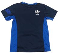 Tmavomodro-modré športové tričko s potlačou