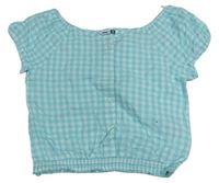 Světlemodro-bílá kostkovaná crop halenka Pep&Co