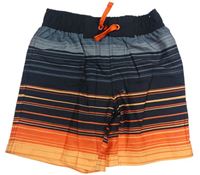 Čierno-sivo-oranžové pruhované plážové kraťasy