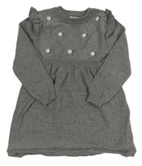 Sivé pletené šaty s kvietkami zn. Primark