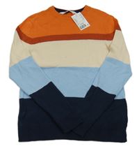 Nové- Oranžovo-béžovo-modrý lehký svetr H&M
