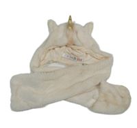 Svetloružová kožušinová čapica so šálou - jednorožec M&S vel.128-140