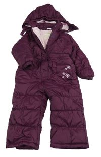 Švestková šusťáková zimní kombinéza s vločkami a kapucí Bornino