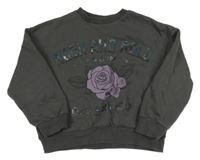 Šedá mikina s nápisem a kytičkou C&A