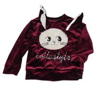 Vínová zamatová mikina s králikom