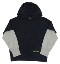 Tmavomodro-šedá melírovaná mikina s kapucí M&Co.