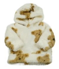 Biela chlpatá mikina s medveďmi a kapucňou