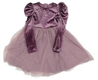 Vínovo-fialové sametovo/tylové šaty s perličkami Shein