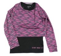 Růžovo-šedo-černé sportovní triko se všitým černým tílkem