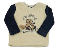 Béžovo-tmavomodrá chlpatá mikina s bobrem Ergee