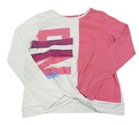 Růžovo-bílé triko s nápisem a uzlem Esprit