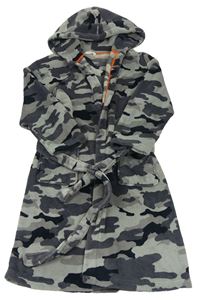 Sivo-čierny army chlpatý župan s kapucňou M&S
