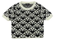 Bielo-čierna kockovaná pletená crop vesta so srdiečkami a kvetmi New Look