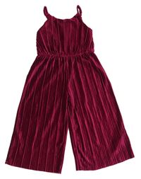 Fuchsiový plisovaný sametový culottes overal M&S
