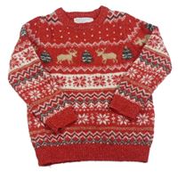 Červeno-bílý vzorovaný svetr se soby Primark