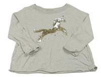 Sivá ľahká oversize mikina s jednorožcem z flitrů Next