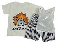 2set - Biele tričko s lvem + pruhované kraťasy