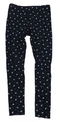 Tmavomodré žebrované legíny s kytičkami MANGO