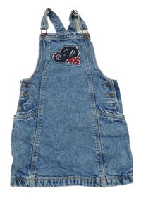 Modré rifľové na traké šaty s nášivkou a vreckami