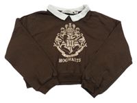 Čokoládová crop mikina s potlačou a golierikom H&M