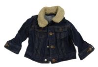 Tmavomodrá rifľová bunda s huňatým golierikom RIVER ISLAND