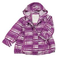 Fialovo-bílá kostkovaná šusťáková jarní parka s kapucí Topolino