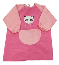 Růžovo-světlerůžová šusťáková zástěra s pandou 