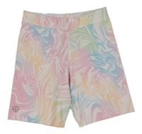 Bílo-pastelové barevné batikované sportovní elastické kraťasy C&A