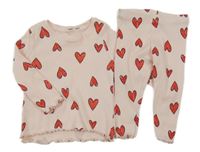 2set - Svetloružové rebrované tričko so srdíčky + legíny Primark
