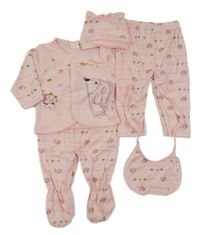 5set - Ružové prepínaci tričko s ježkem + ľahké tepláky + polodupky + čepice + podbradník
